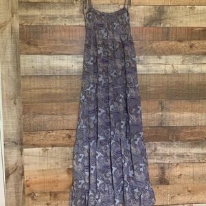 Lorena Rose long boho purple blue paisley sun dress, size small spaghetti straps